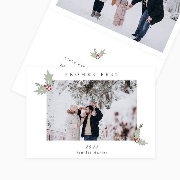 Weihnachtskarte mit personalisiertem Foto und Text - Holly